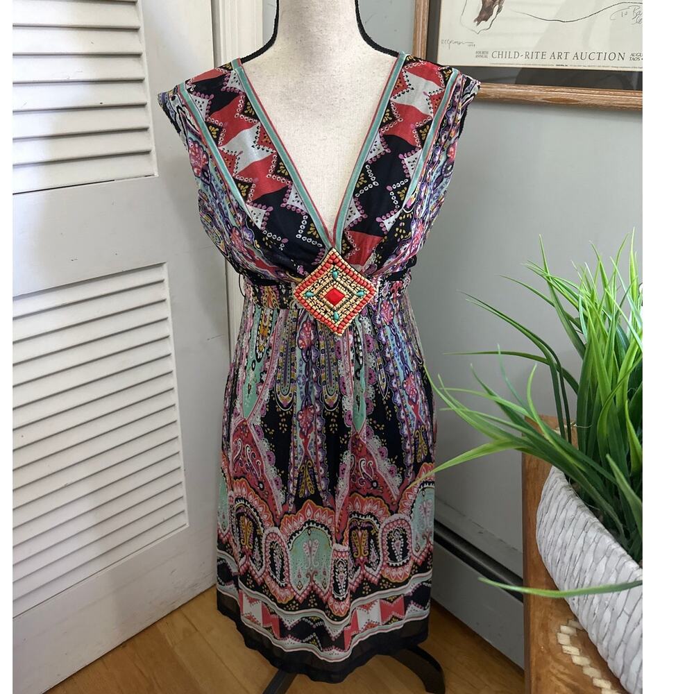 Vintage Eci Dress Womens 4 Black Beaded Mesh Retro Y2K Artsy Euro Boho Chic